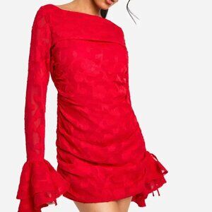 Boohoo Jacquard Floral Ruffle Mini Dress